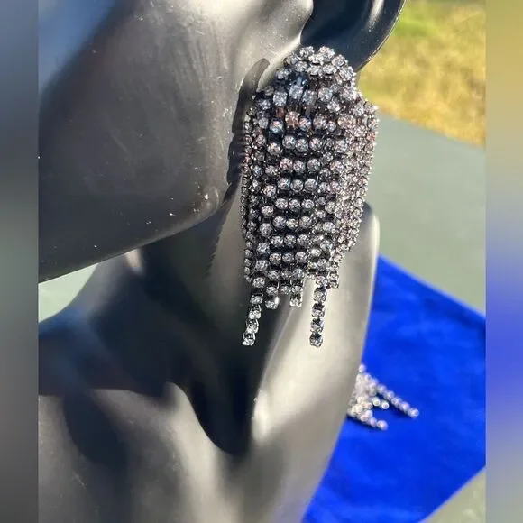 Elegant Rhinestone Tassel Drop Earrings - Picture 6 of 6